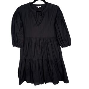 Sundry For Evereve 0 XS Black The Anywhere Dress Cotton Poplin Puff Sleeve VNeck